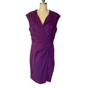 Suzi Chin Maggy Boutique Purple Sheath Dress Ruched Faux Wrap Zip Stretch 14 NWT